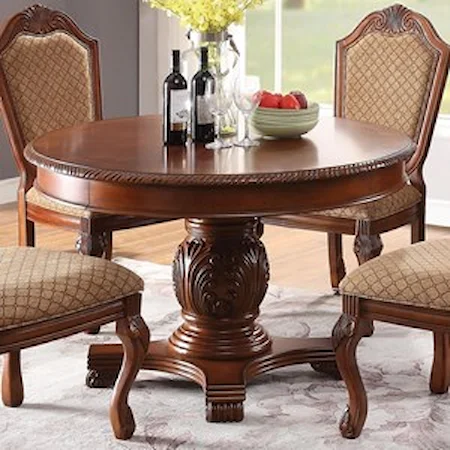 Traditional Round Dining Table with 1 Table Leaf